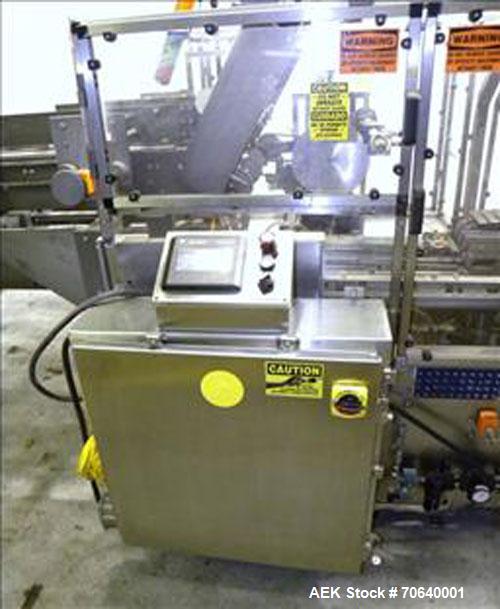 Used Adco Automatic Wraparound Carton Sleever, Model 12WA-125-33, capable of speeds up to 125 cpm.  Fully automatic multipack system for packaging beverage bottles, cans, cups, tubs, trays up to 125 ...