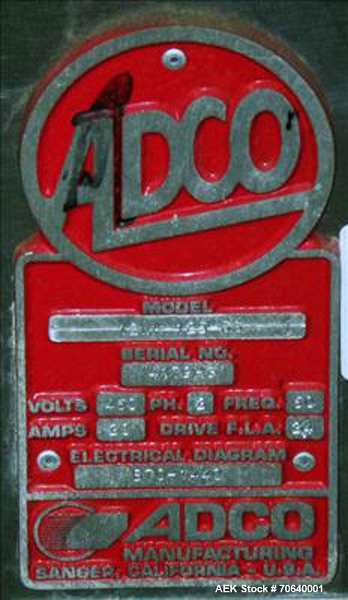 Used Adco Automatic Wraparound Carton Sleever, Model 12WA-125-33, capable of speeds up to 125 cpm.  Fully automatic multipack system for packaging beverage bottles, cans, cups, tubs, trays up to 125 ...
