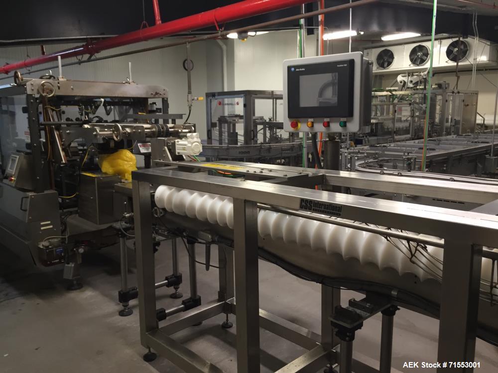 Used Switchback AM-3H Multi-Pack Sleeve Style Cartoner. In-feed for 2 x 2 (inverted top layer) and 2 x 1 cups with 1:2 product divider. Overhead carton load, gluing and sealing of carton overlap seam...