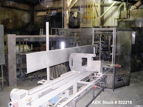 USED: Triangle model VCL1500 continuous motion vertical cartoner equipped with sift proof glue system which includes two Nordson 3800 glue tanks and a Nordson PC50 pattern controller, three head rota...