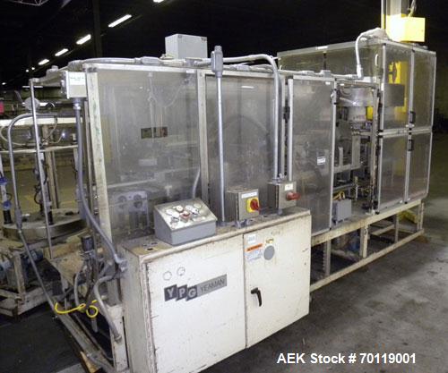 Used Yeaman Machine VCM-1000 Vertical Cartoner with 6 head volumetric cup fille