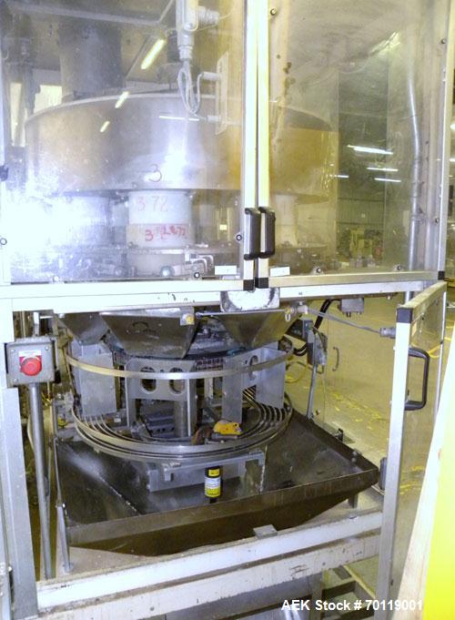 Used Yeaman Machine VCM-1000 Vertical Cartoner with 6 head volumetric cup fille