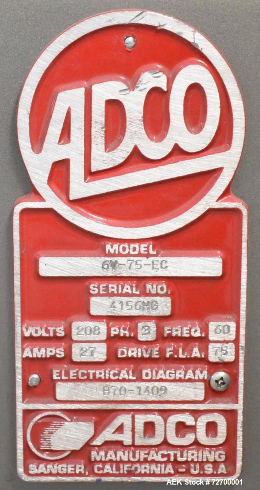 Used Adco Model 6V Vertical Hot Melt Cartoner – Hand Load, 125 CPM