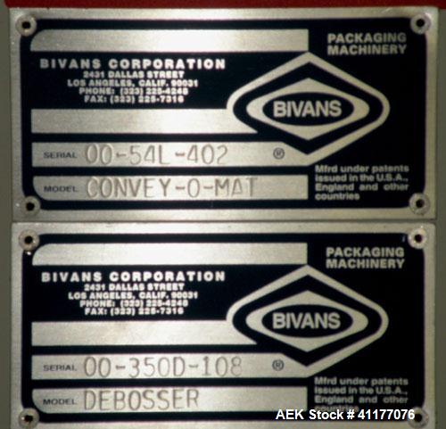 Used Bivans 54L Carton Former And Bottom Closer. Capable of speeds up to 60 cartons per minute. Has a carton size range: Length 1/2" - 8-7/8", Width 3/8"  - 7", Depth 1-1/8"- 14-1/16". Now tooled for...