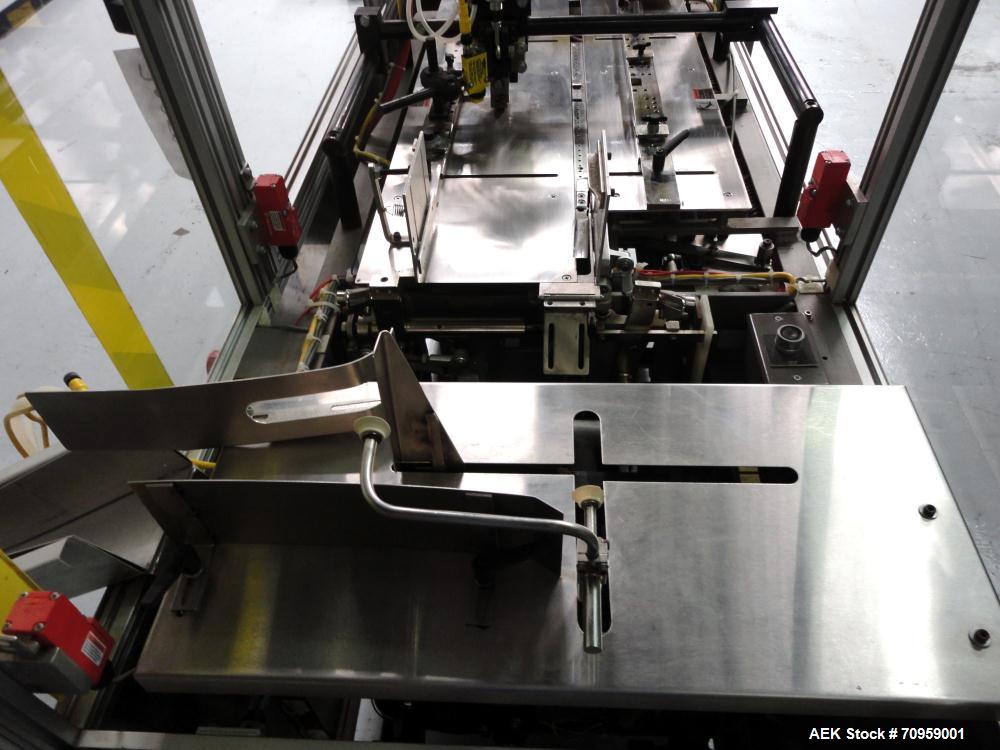 Used Bivans 54L Carton Former and Bottom Closer. Capable of speeds up to 60 cartons per minute. Has a carton size range: (Length) 1/2" - 8-7/8", (Width) 3/8"  - 7", (Depth) 1-1/8" - 14-1/16". Set up ...