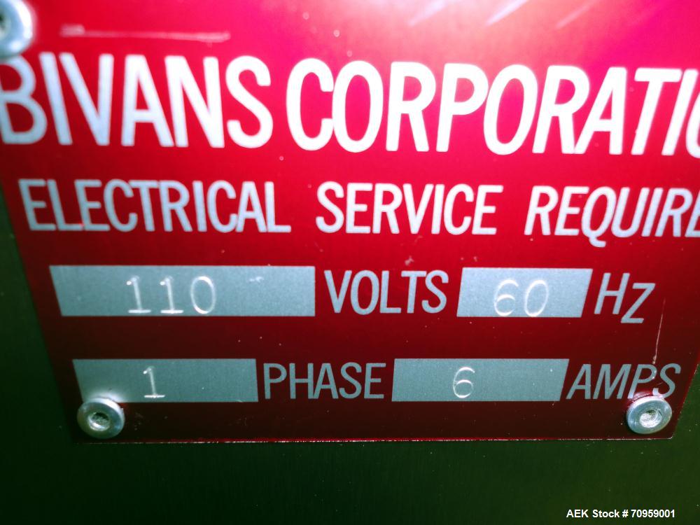 Used Bivans 54L Carton Former and Bottom Closer. Capable of speeds up to 60 cartons per minute. Has a carton size range: (Length) 1/2" - 8-7/8", (Width) 3/8"  - 7", (Depth) 1-1/8" - 14-1/16". Set up ...