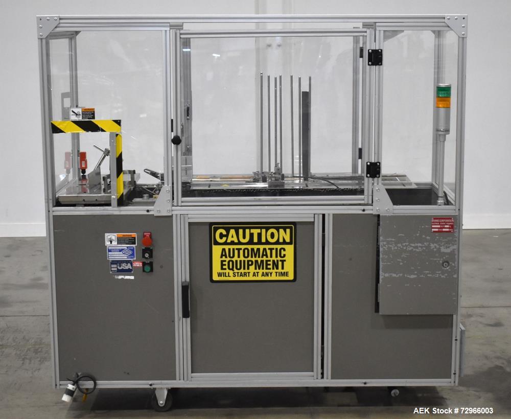 Used Bivans 54L Carton Former and Bottom Closer. Capable of speeds up to 60 cartons per minute. Has a carton size range:  1/2" - 8-7/8" (Length) x  3/8" - 7" (Width) x 1-1/8" - 14-1/16"  (Depth). Set...