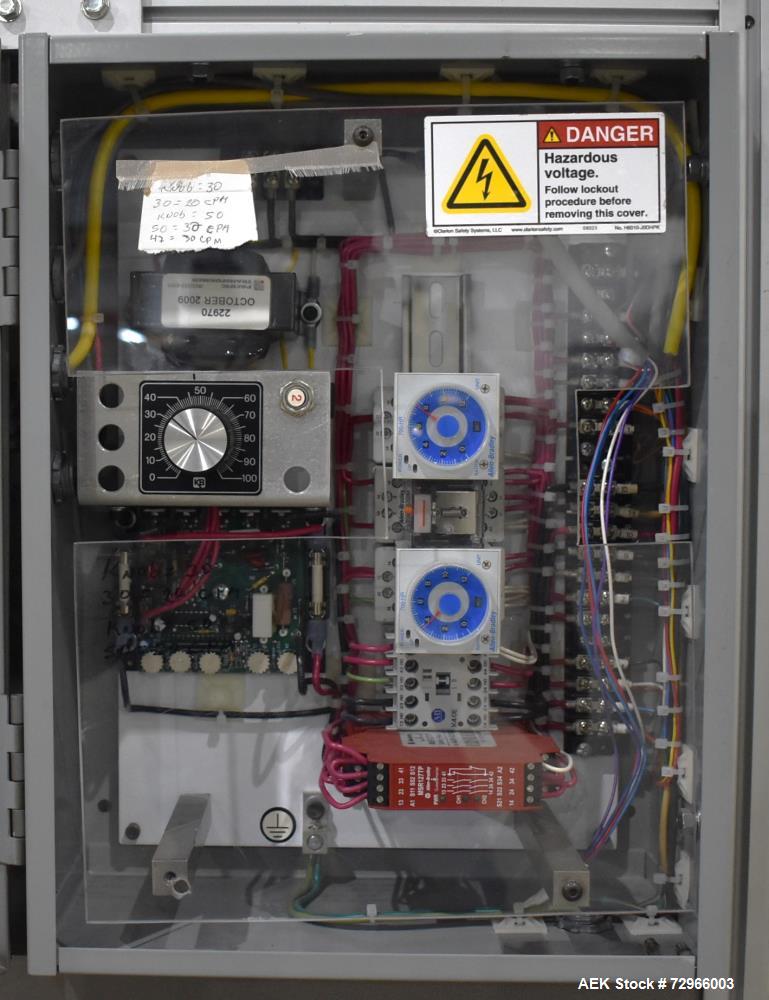 Used Bivans 54L Carton Former and Bottom Closer. Capable of speeds up to 60 cartons per minute. Has a carton size range:  1/2" - 8-7/8" (Length) x  3/8" - 7" (Width) x 1-1/8" - 14-1/16"  (Depth). Set...