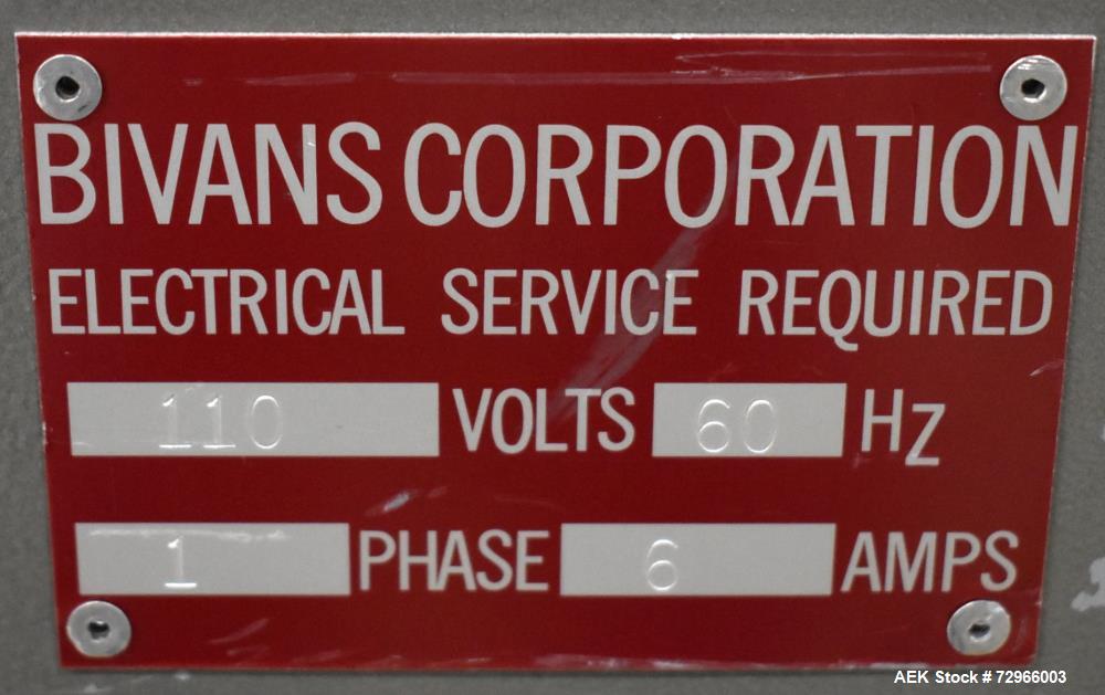 Used Bivans 54L Carton Former and Bottom Closer. Capable of speeds up to 60 cartons per minute. Has a carton size range:  1/2" - 8-7/8" (Length) x  3/8" - 7" (Width) x 1-1/8" - 14-1/16"  (Depth). Set...
