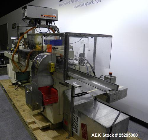 Used Bivans Vertuck Semi Automatic Vertical Cartoner, Model 74G. Capable of speeds up to 120 CPM. Has 6" centers for a carton size range: Length 7/8" - 5" x Width 3/4" - 3-1/2" x Depth/Height 2-1/4" ...