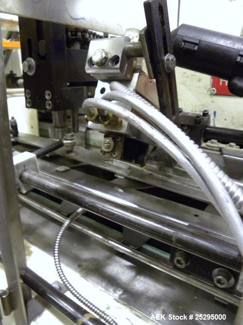 Used Bivans Vertuck Semi Automatic Vertical Cartoner, Model 74G. Capable of speeds up to 120 CPM. Has 6" centers for a carton size range: Length 7/8" - 5" x Width 3/4" - 3-1/2" x Depth/Height 2-1/4" ...