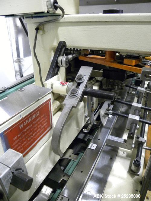 Used Bivans Vertuck Semi Automatic Vertical Cartoner, Model 74G. Capable of speeds up to 120 CPM. Has 6" centers for a carton size range: Length 7/8" - 5" x Width 3/4" - 3-1/2" x Depth/Height 2-1/4" ...