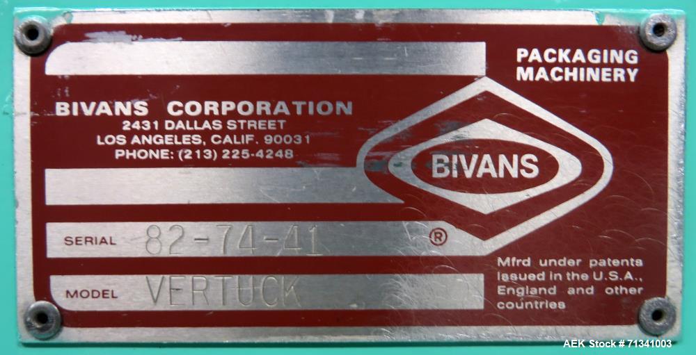 Used Bivans Model 74T Vertuck Semi-Automatic Vertical Cartoner