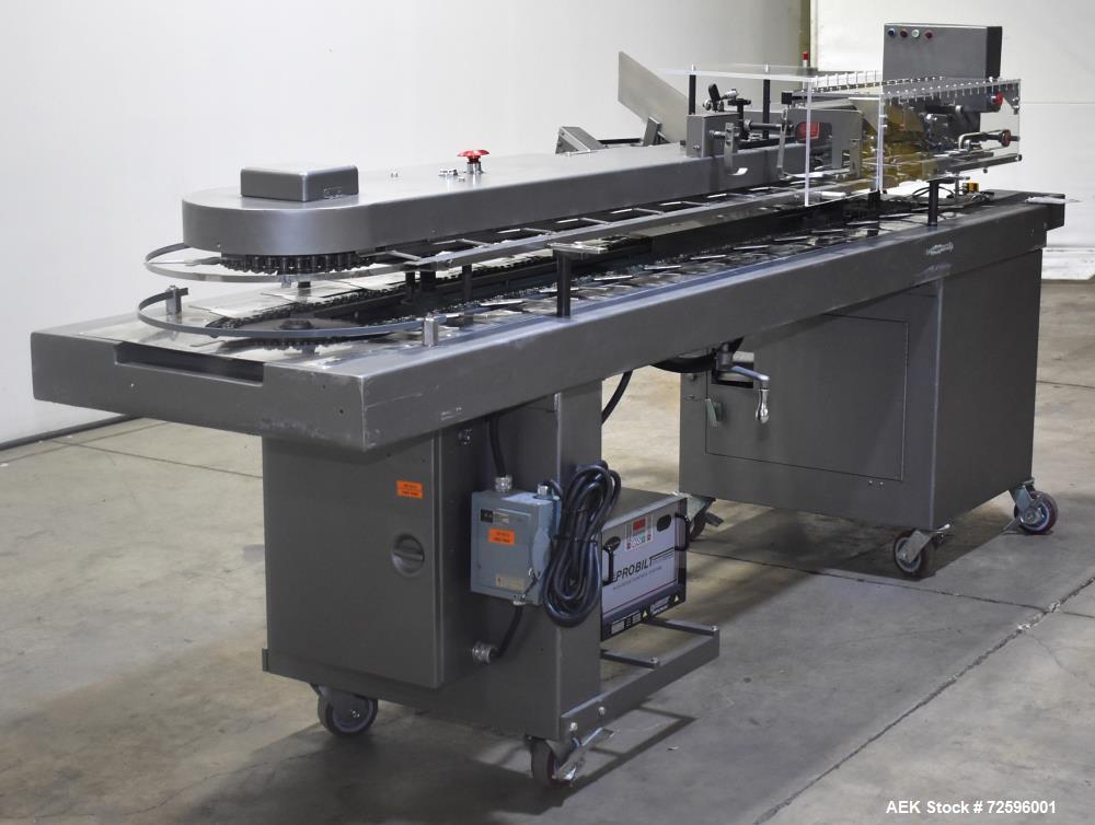 Used Bivans Vertuck Model 74 Semi Automatic Vertical Cartoner. Capable of speeds up to 120 CPM. Has 6" centers for a carton size range: 7/8" - 5" (length) x  3/4" - 3-1/2" (Width) x 2-1/4" - 10" (Dep...
