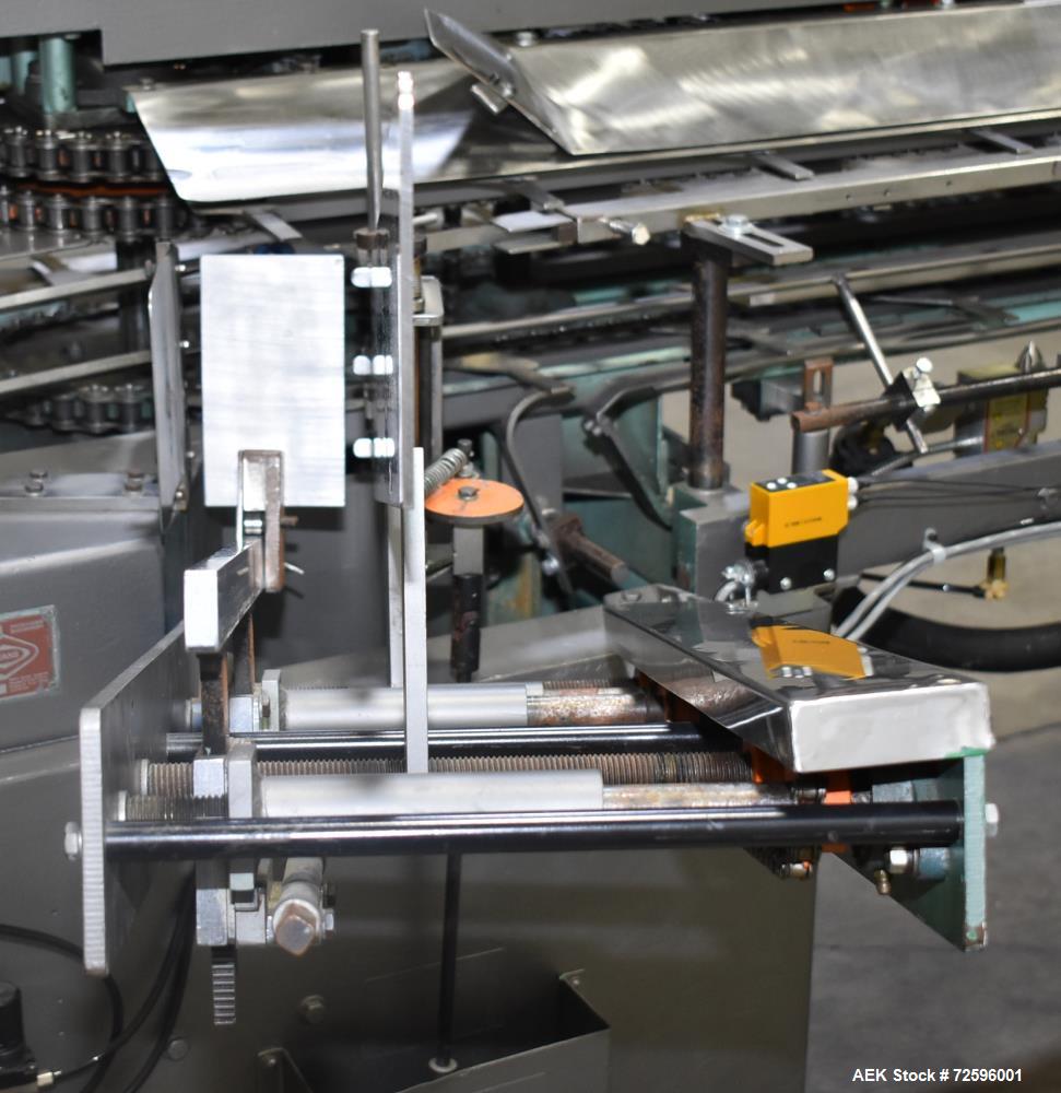 Used Bivans Vertuck Model 74 Semi Automatic Vertical Cartoner. Capable of speeds up to 120 CPM. Has 6" centers for a carton size range: 7/8" - 5" (length) x  3/4" - 3-1/2" (Width) x 2-1/4" - 10" (Dep...