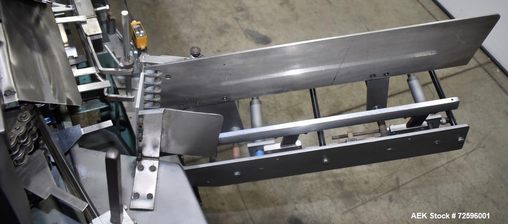 Used Bivans Vertuck Model 74 Semi Automatic Vertical Cartoner. Capable of speeds up to 120 CPM. Has 6" centers for a carton size range: 7/8" - 5" (length) x  3/4" - 3-1/2" (Width) x 2-1/4" - 10" (Dep...