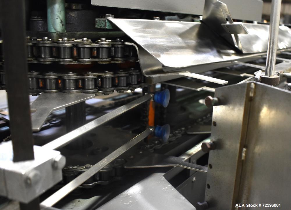 Used Bivans Vertuck Model 74 Semi Automatic Vertical Cartoner. Capable of speeds up to 120 CPM. Has 6" centers for a carton size range: 7/8" - 5" (length) x  3/4" - 3-1/2" (Width) x 2-1/4" - 10" (Dep...