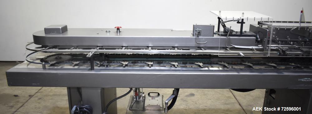 Used- Bivans Vertuck Model 74 Semi Automatic Vertical Cartoner. Capable of speeds up to 120 CPM. Has 6" centers for a carton...