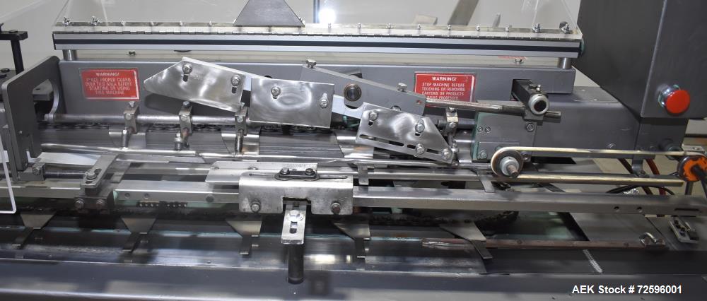 Used Bivans Vertuck Model 74 Semi Automatic Vertical Cartoner. Capable of speeds up to 120 CPM. Has 6" centers for a carton size range: 7/8" - 5" (length) x  3/4" - 3-1/2" (Width) x 2-1/4" - 10" (Dep...