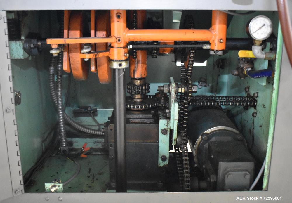 Used Bivans Vertuck Model 74 Semi Automatic Vertical Cartoner. Capable of speeds up to 120 CPM. Has 6" centers for a carton size range: 7/8" - 5" (length) x  3/4" - 3-1/2" (Width) x 2-1/4" - 10" (Dep...