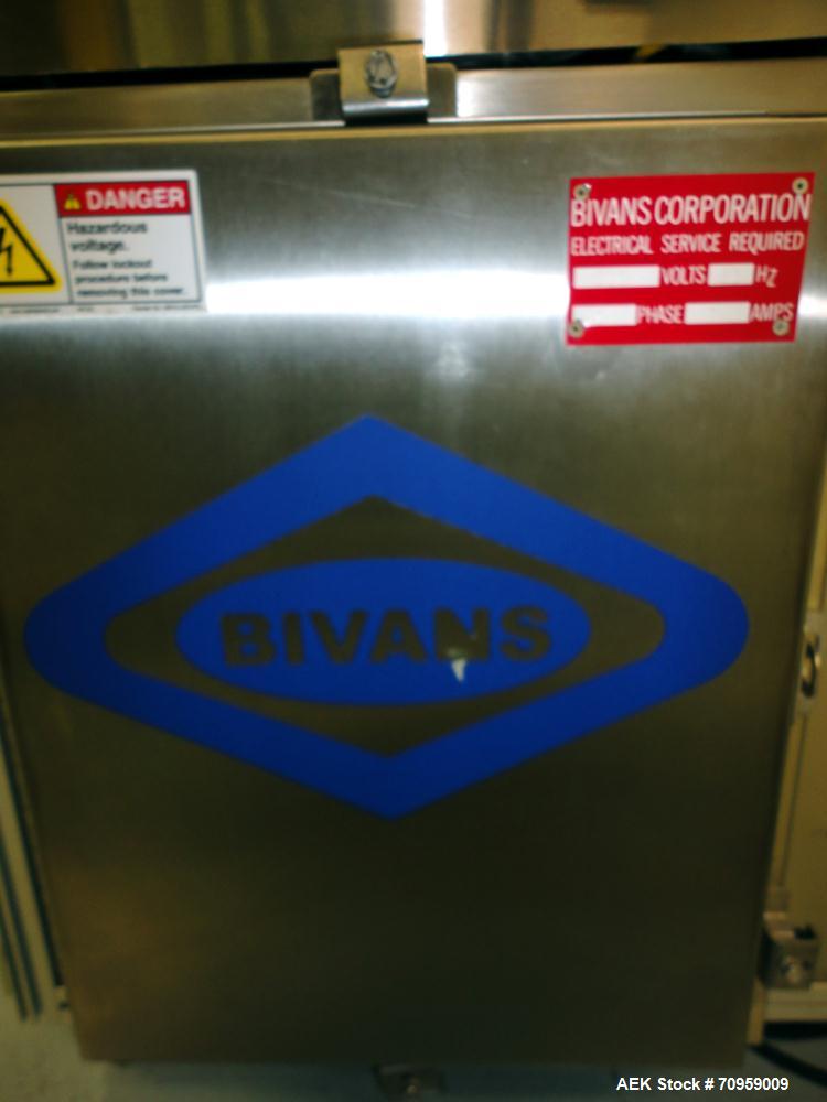 Used Bivans Model 82 Top Closer. Capable of speeds up to 60 cartons per minute. Has a carton size range: (Length) 7/8" to 5", (Width) 3/8" - 3-1/2", (Depth/Height) 1-1/4" to 12". Currently set up for...