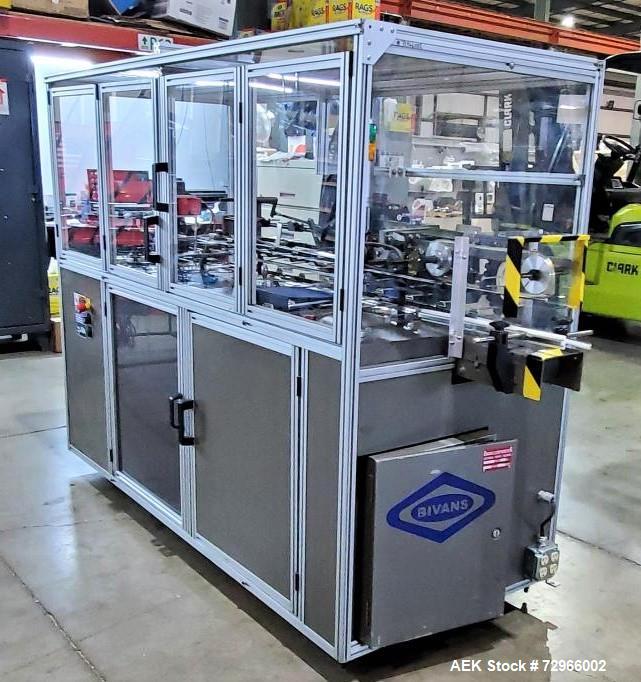 Used Bivans Model 82 Top Closer Carton Sealer. Machine is capable of speeds from 5 to 60 cartons per minute. Has a carton size range of: 7/8" to 5" (length); 3/8" - 3-1/2" (width); 1-1/4" to 12" (dep...