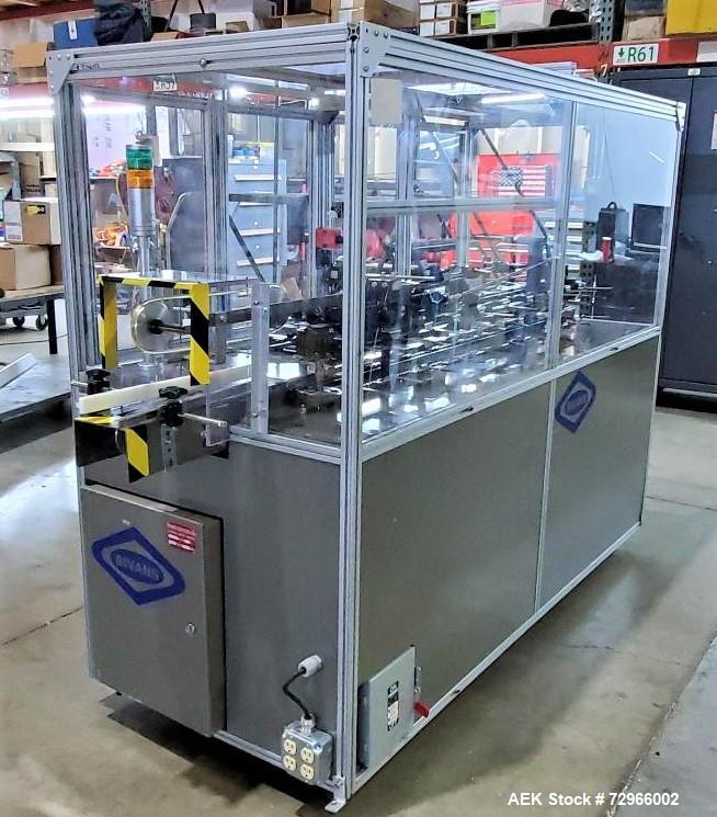 Used Bivans Model 82 Top Closer Carton Sealer. Machine is capable of speeds from 5 to 60 cartons per minute. Has a carton size range of: 7/8" to 5" (length); 3/8" - 3-1/2" (width); 1-1/4" to 12" (dep...