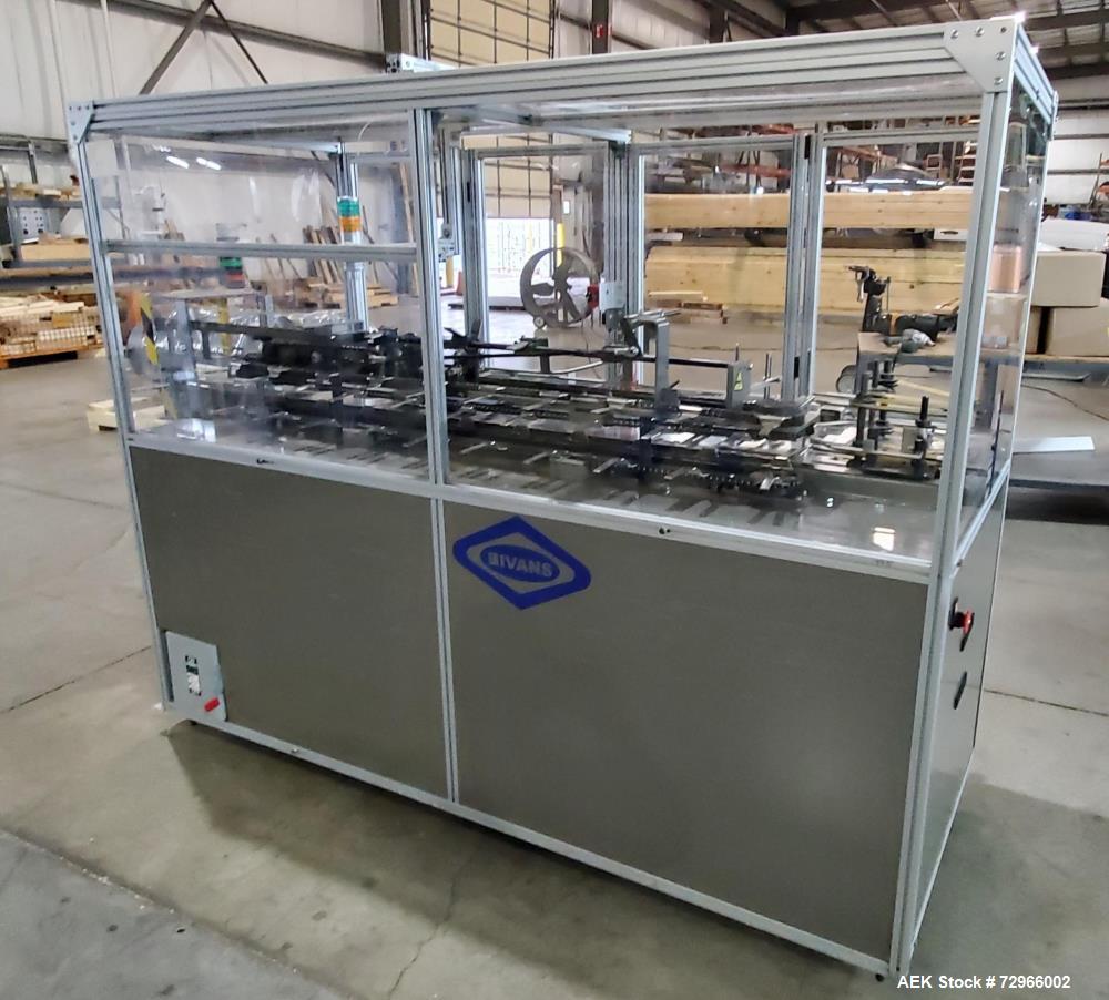 Used Bivans Model 82 Top Closer Carton Sealer. Machine is capable of speeds from 5 to 60 cartons per minute. Has a carton size range of: 7/8" to 5" (length); 3/8" - 3-1/2" (width); 1-1/4" to 12" (dep...