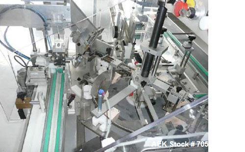 Used CMA Minicompact Vertical Vial Cartoner.  Maximum output 35 cartons/minute, vial diameter 1.8" - 2.6" (46 - 66 mm), vial height 3.2" - 5.6" (83 - 143 mm), carton sizes (LxWxH) 0.8" - 4.7" (20 - 1...