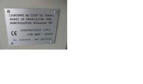 Used CMA Minicompact Vertical Vial Cartoner.  Maximum output 35 cartons/minute, vial diameter 1.8" - 2.6" (46 - 66 mm), vial height 3.2" - 5.6" (83 - 143 mm), carton sizes (LxWxH) 0.8" - 4.7" (20 - 1...