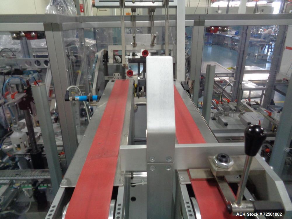Used Cariba Model C230 Automatic intermittant motion vertical cartoner with robotic loader for bottles/jars. Capable of speeds up to 70 cartons per minute. Carton size range: 25mm - 150mm (length) x ...