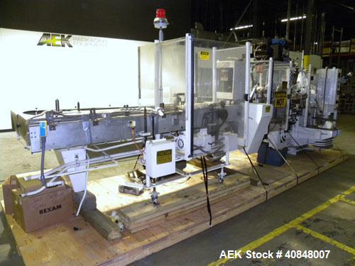 Used Jones Oystar Semi Automatic Vertical Cartoner, Model CMV. Capable of speeds up to 120 rpm. Has 5" centers for a carton size range: length 1" to 4-1/4", width 3/4" to 4-1/4", depth 2-1/8" to 8". ...