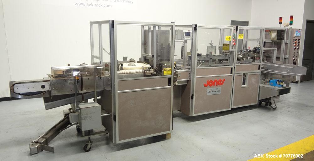 Used Jones CMV-5 Semi- Automatic Vertical Cartoner with bottle loader