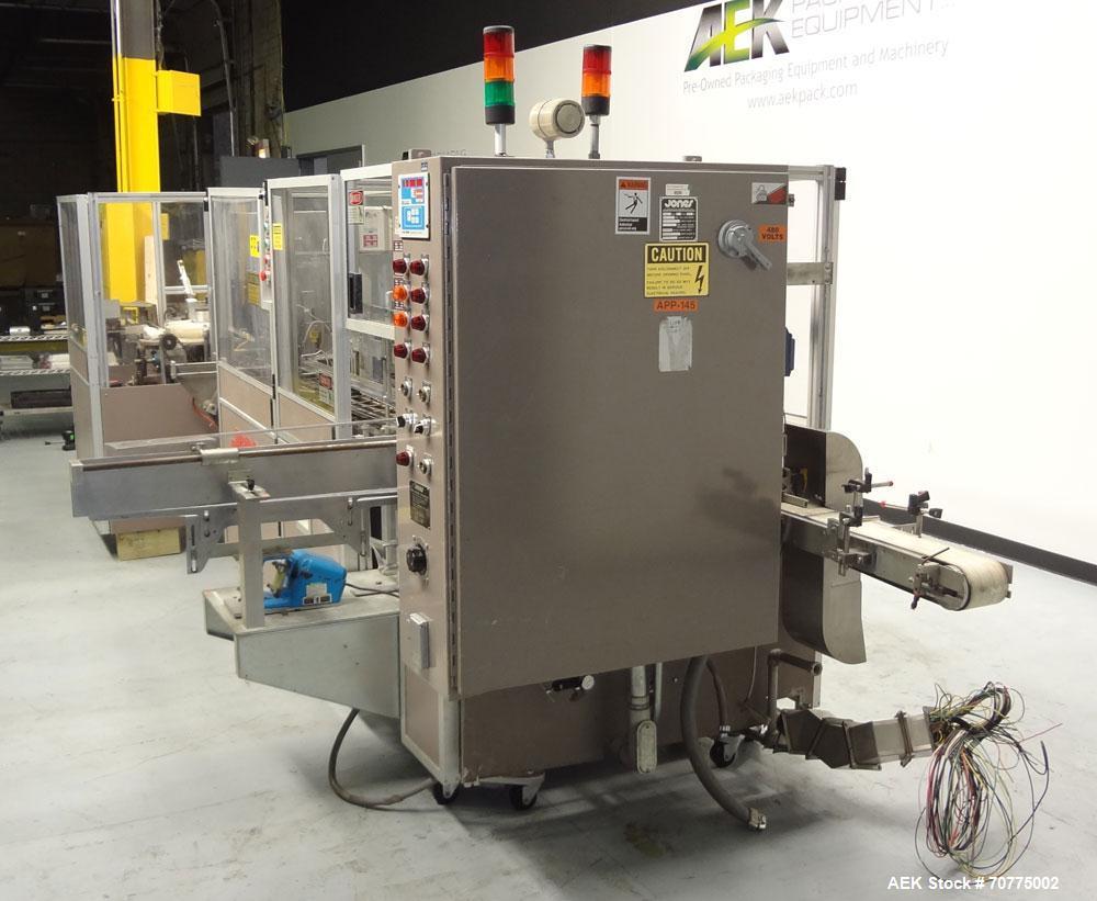 Used Jones CMV-5 Semi- Automatic Vertical Cartoner with bottle loader
