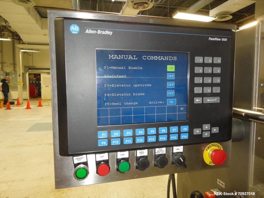 Used Jones CMV5 Semi Automatic Continuous Motion Vertical Tuck Cartoner. Capable of speeds up to 120 cpm. Has 5" centers for a carton size range: (Length) 1" - 4-1/4" (Width) 3/4" - 4-1/4" (Depth/Hei...