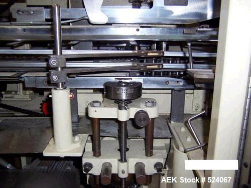 USED: Jones CMV6 semi-automatic, continuous motion, vertical cartonercapable of speeds up to 120 cartons per minute. 6" centers. Currentlyset fo reverse tuck closure. Carton size range: 1-1/4" - 5-1/...