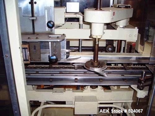 USED: Jones CMV6 semi-automatic, continuous motion, vertical cartonercapable of speeds up to 120 cartons per minute. 6" centers. Currentlyset fo reverse tuck closure. Carton size range: 1-1/4" - 5-1/...