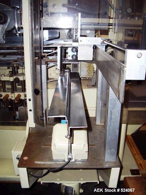 USED: Jones CMV6 semi-automatic, continuous motion, vertical cartonercapable of speeds up to 120 cartons per minute. 6" centers. Currentlyset fo reverse tuck closure. Carton size range: 1-1/4" - 5-1/...