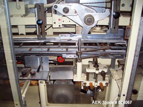 USED: Jones CMV6 semi-automatic, continuous motion, vertical cartonercapable of speeds up to 120 cartons per minute. 6" centers. Currentlyset fo reverse tuck closure. Carton size range: 1-1/4" - 5-1/...