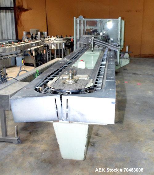 Used Jones Model CMV5 Semi-Automatic Tuck Vertical Cartoner. Machine is capable of speeds up to 120 cartons per minute. Has manual load station of 8' (both sides). Has 5" centers for a carton size ra...