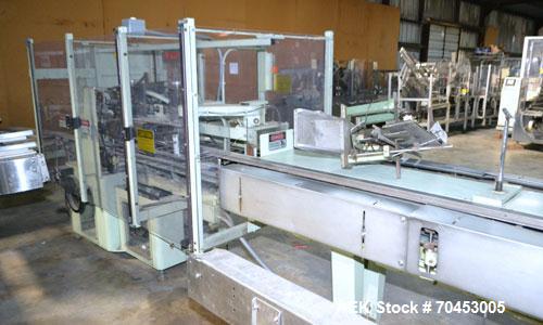 Used Jones Model CMV5 Semi-Automatic Tuck Vertical Cartoner. Machine is capable of speeds up to 120 cartons per minute. Has manual load station of 8' (both sides). Has 5" centers for a carton size ra...