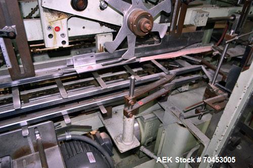 Used Jones Model CMV5 Semi-Automatic Tuck Vertical Cartoner. Machine is capable of speeds up to 120 cartons per minute. Has manual load station of 8' (both sides). Has 5" centers for a carton size ra...