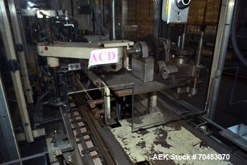 Used Jones Model CMV5 Semi-Automatic Tuck Vertical Cartoner. Machine is capable of speeds up to 120 cartons per minute. Has manual load station of 8' (both sides). Has 5" centers for a carton size ra...