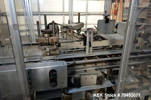 Used Jones Model CMV5 Semi-Automatic Tuck Vertical Cartoner. Machine is capable of speeds up to 120 cartons per minute. Has manual load station of 8' (both sides). Has 5" centers for a carton size ra...