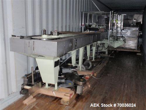 Used Jones CMV8 continuous motion vertical cartoner capable of speeds up to 120 cpm. Has 8" centers for a carton size range: length 2" to 7-1/4", width 1" to 4", depth 3" to 9". Has 30" long carton m...
