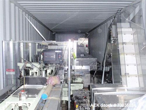 Used Jones CMV8 continuous motion vertical cartoner capable of speeds up to 120 cpm. Has 8" centers for a carton size range: length 2" to 7-1/4", width 1" to 4", depth 3" to 9". Has 30" long carton m...