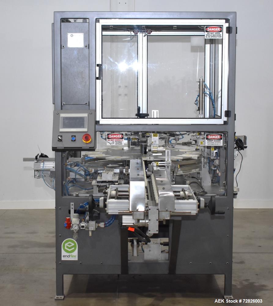 Unused- Endflex (Paxiom) Small Footprint Vertical Cartoner, Model BOXXER KARTNR. Capable of speeds up to 60 CPM (depending on application). Size range: 1" (25mm) to 4.5" (114mm) length x 1" (25mm) to...