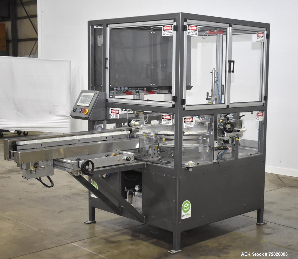 Unused- Endflex (Paxiom) Small Footprint Vertical Cartoner, Model BOXXER KARTNR. Capable of speeds up to 60 CPM (depending on application). Size range: 1" (25mm) to 4.5" (114mm) length x 1" (25mm) to...
