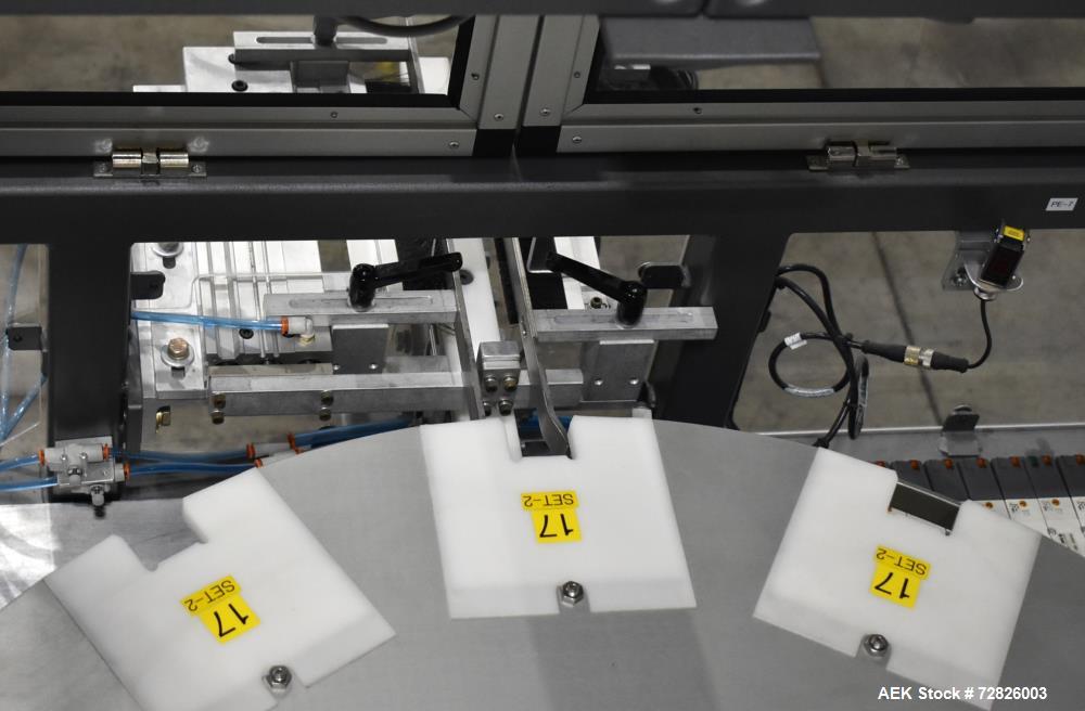 Unused- Endflex (Paxiom) Small Footprint Vertical Cartoner, Model BOXXER KARTNR. Capable of speeds up to 60 CPM (depending on application). Size range: 1" (25mm) to 4.5" (114mm) length x 1" (25mm) to...