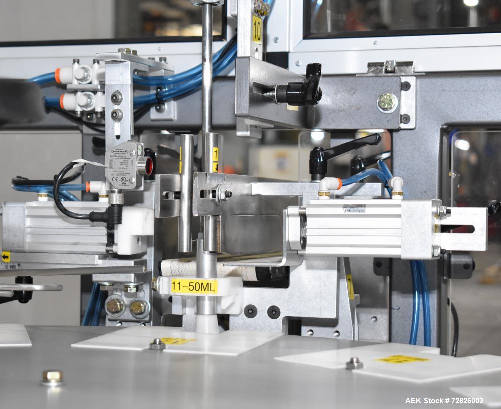 Unused- Endflex (Paxiom) Small Footprint Vertical Cartoner, Model BOXXER KARTNR. Capable of speeds up to 60 CPM (depending on application). Size range: 1" (25mm) to 4.5" (114mm) length x 1" (25mm) to...